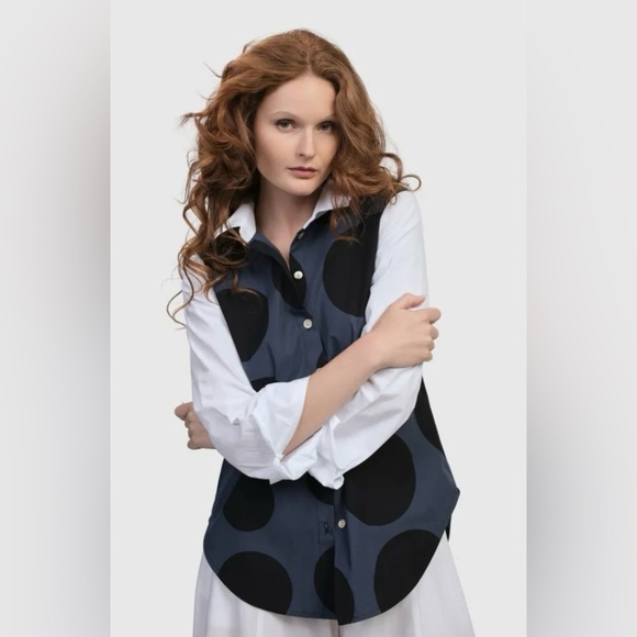 NWT URBAN BY ALEMBIKA URBAN DOTS
BUTTON DOWN SHIRT, NAVY - Picture 11 of 13